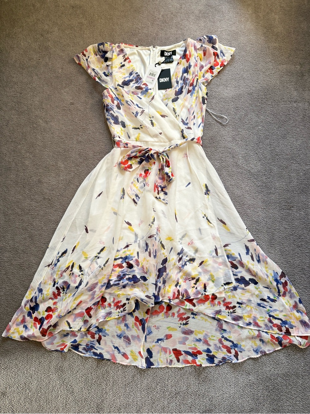 DKNY White Multi-Color Floral Dress